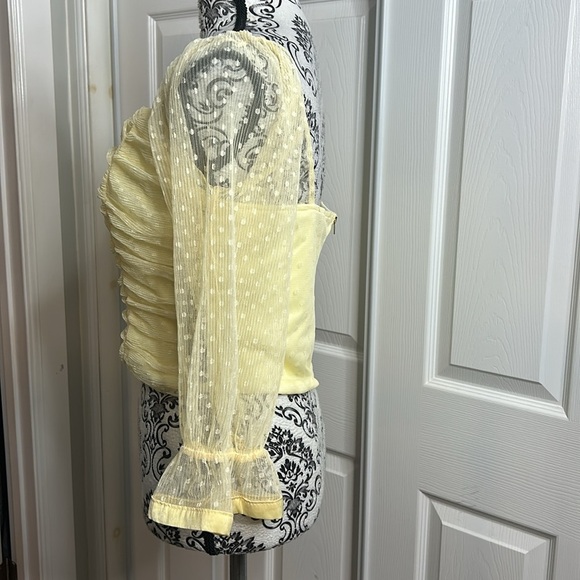 Haute Monde Yellow Ruched Blouse with Sheer Sleeves - Picture 3 of 5